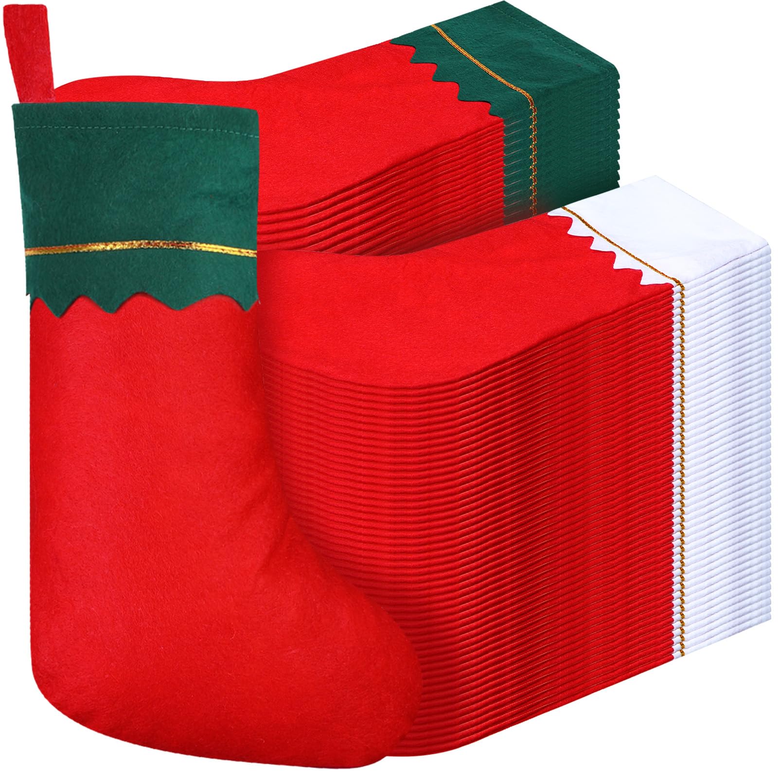 Sumind Lot de 100 chaussettes de Noël en feutre de 38,1 cm pour décoration de Noël (rouge avec bordure blanche, rouge avec bordure verte)