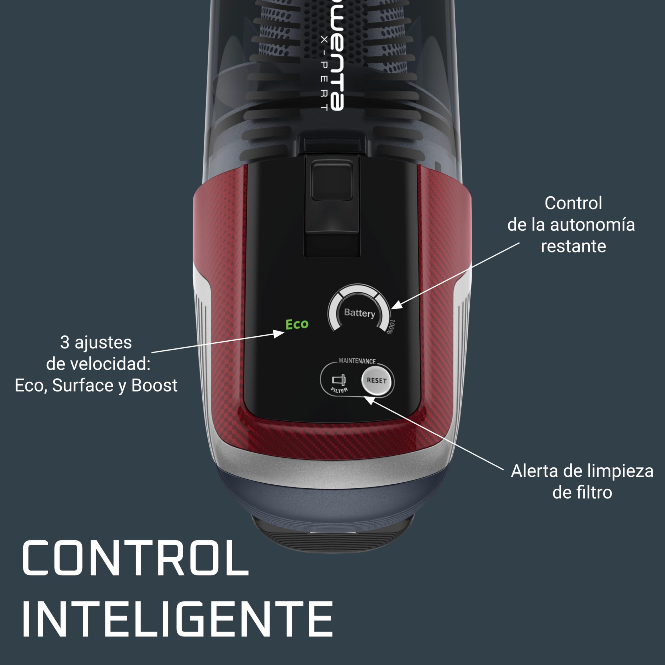 Rowenta XPert 6.60 Flex, Aspiradora escoba sin cable, Con 3 funciones en 1, Autonomía de 45 minutos, Batería de litio, Tubo flexible, Fácil acceso diferentes superficies, Color Negro/Rojo, RH6471