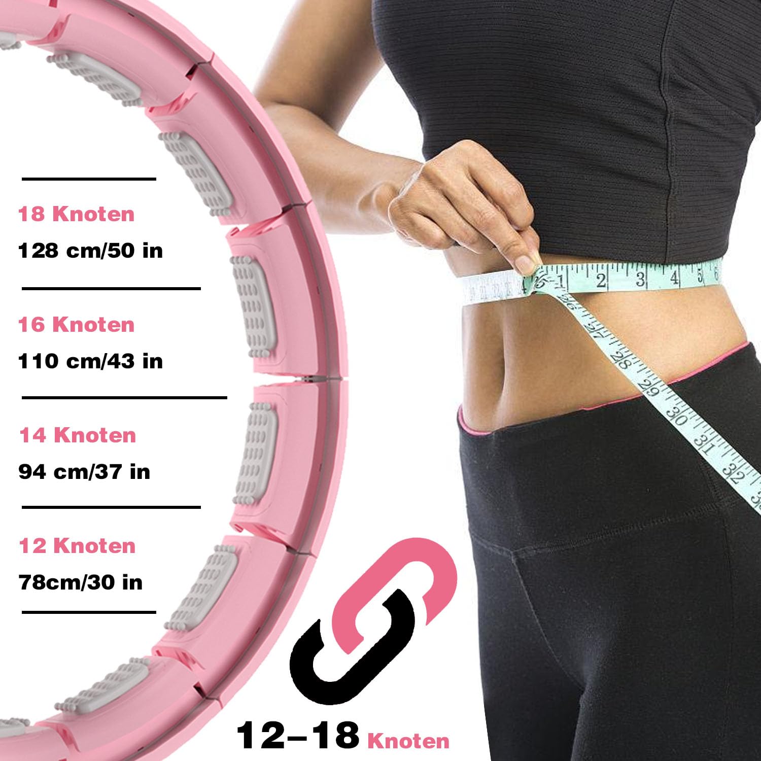 Hula Hoop Reifen Erwachsene, Hula Hoop mit Gewicht Kugel, Hoola Hoop zum Abnehmen, Hula Hoop Leise XXL 128CM, Hullahub Reifen, 18 Knoten, Einstellbar und Abnehmbar, Fitness Hula Hoop Reifen