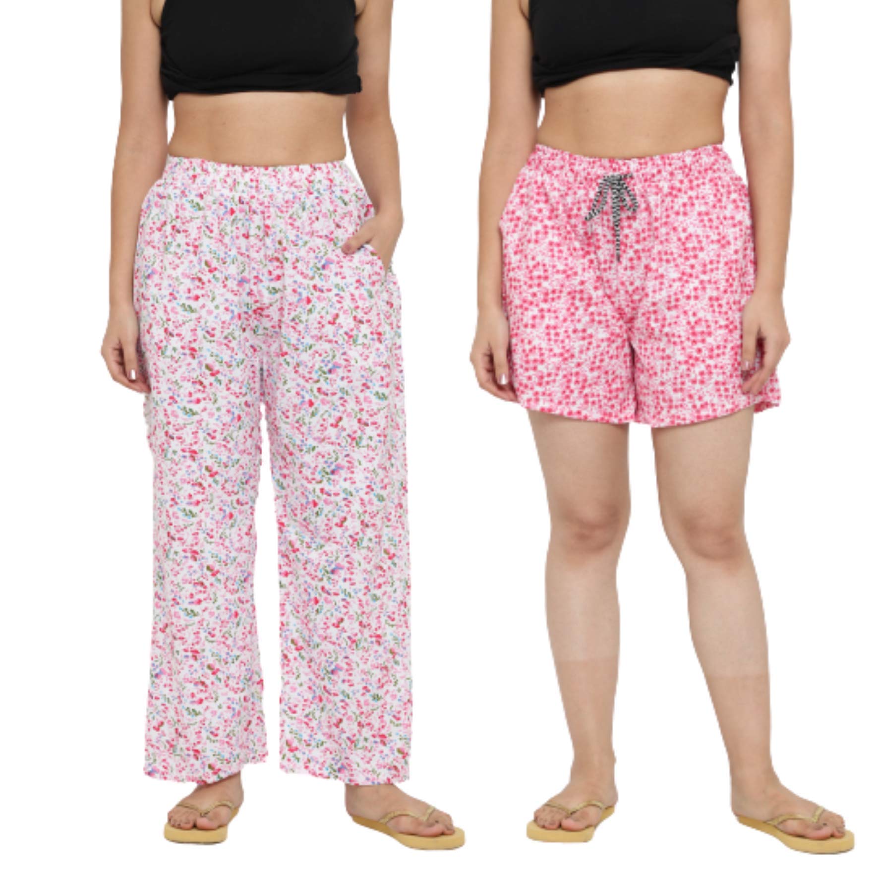 CIERGEWomen's Cotton Pajama & Shorts Set Free Size (Pack of 2) Multicolour