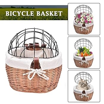 レア！自転車用の金ひっかけ付き！籐製丸型バスケット Amazon | Wholehot 自転車用バスケット 蓋付カゴ 自転車フロント