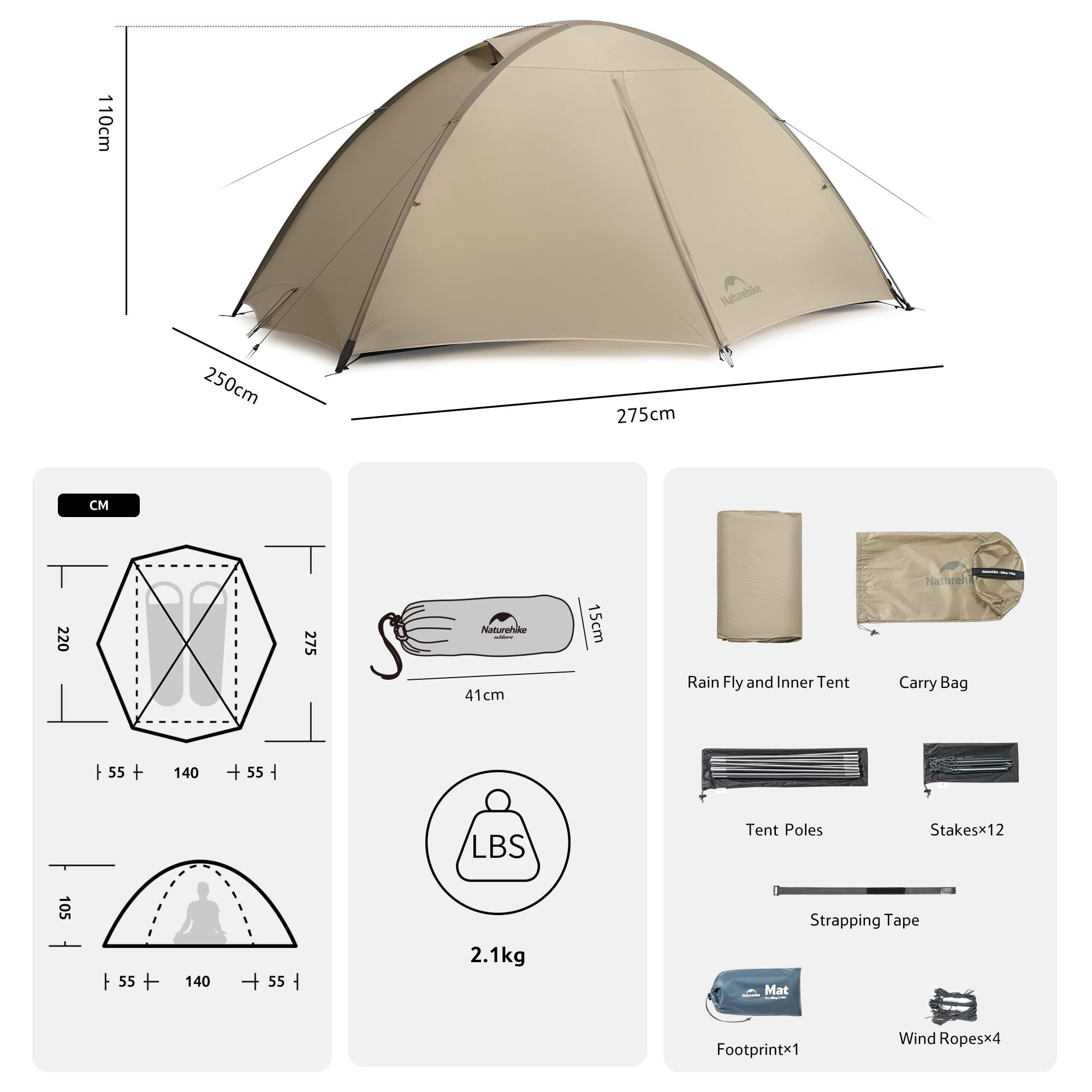 Naturehike Tienda de campaña Giling Pro/UL para 1-2 personas, 4 estaciones, fácil instalación, ultraligera e impermeable para mochileros, senderismo y exteriores