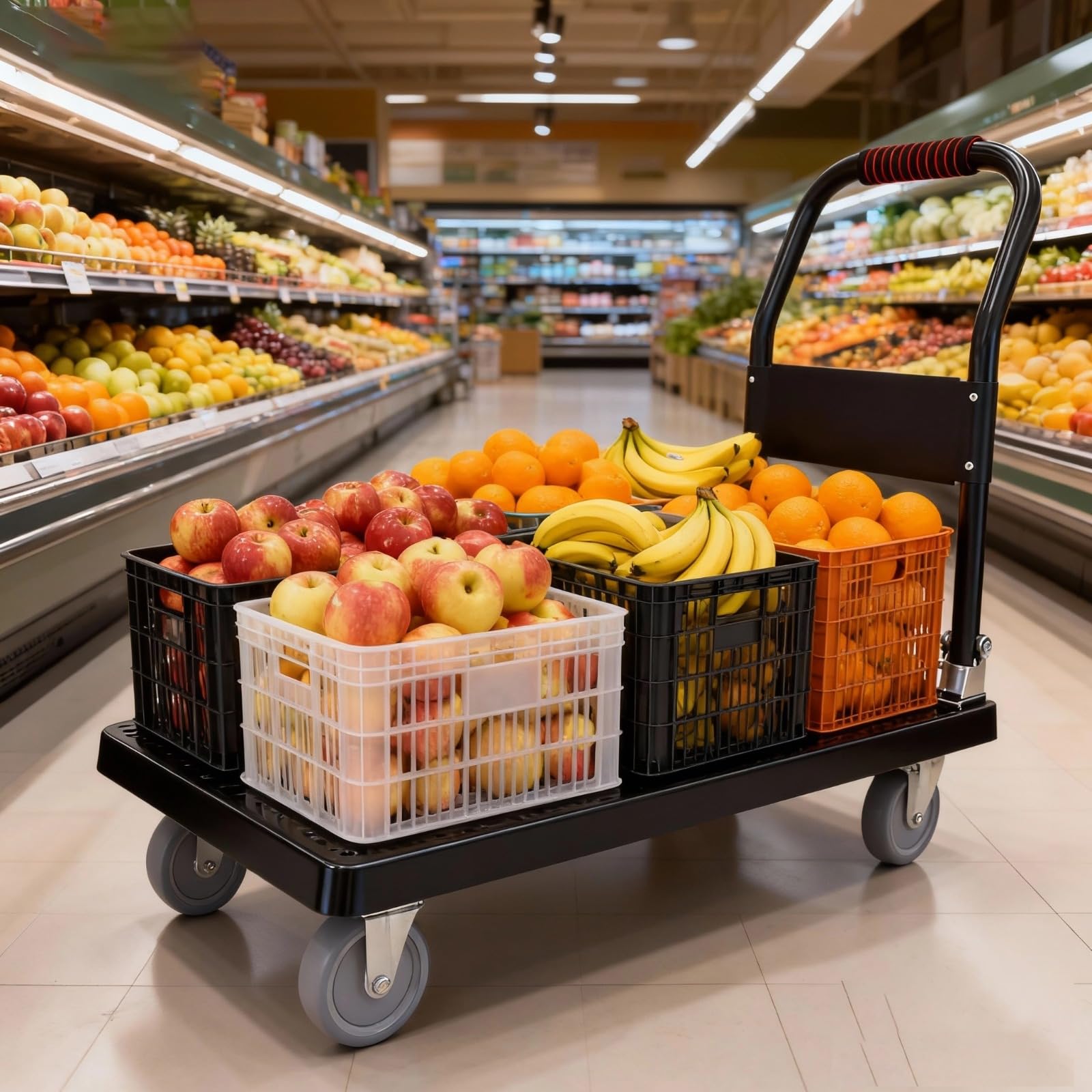 Carrello a spinta con piattaforma pieghevole, Carrello Richiudibile Pieghevole Tuttofare Portata 300kg Facile Trasporto E Sollevamento Pesante (88×58cm)