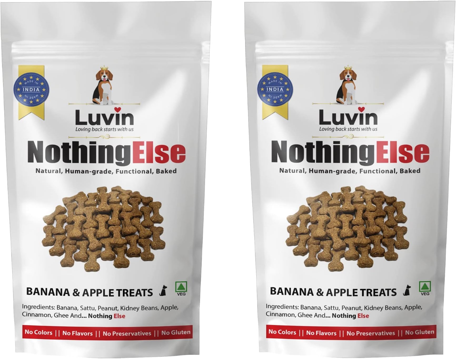 Luvin Nothing Else | Banana and Apple Vegetarian Treat 150 GMS (Pack of 2) | Baked Treats for Dogs | Human-Grade | No Colors | No Flavors | No Preservatives