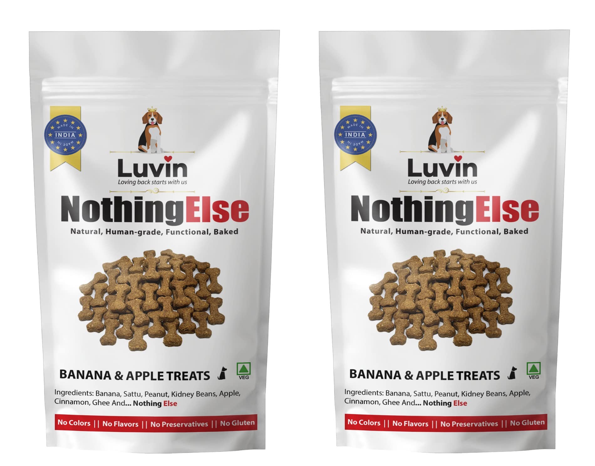Luvin Nothing Else | Banana and Apple Vegetarian Treat 150 GMS (Pack of 2) | Baked Treats for Dogs | Human-Grade | No Colors | No Flavors | No Preservatives