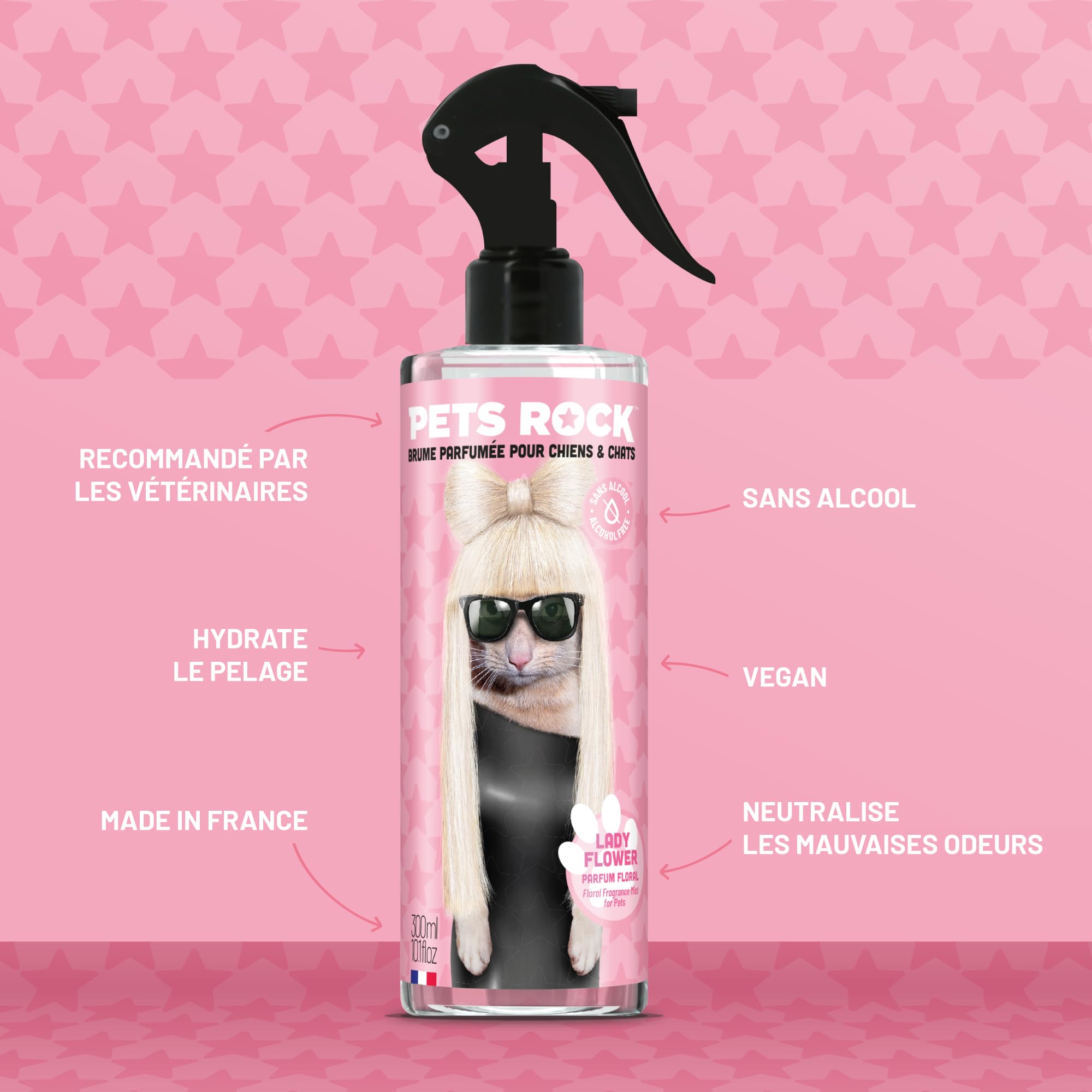 PETS ROCK | Lady Flower | Brume parfumée pour chien et chat 300ML - Neutralise les mauvaises odeurs