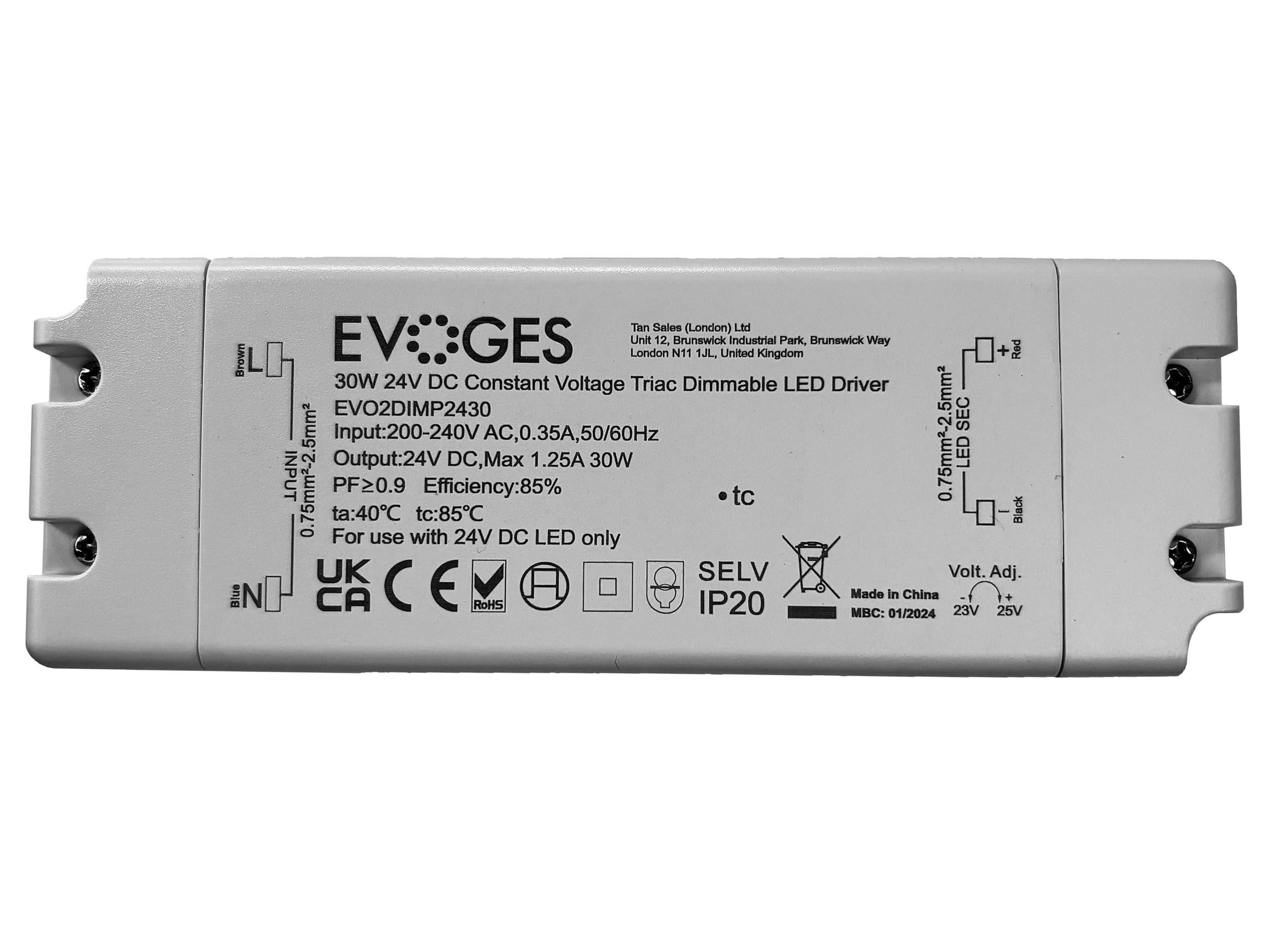 Evoges Series 24V DC Constant Voltage Triac Dimmer LED Driver (60, Watts)