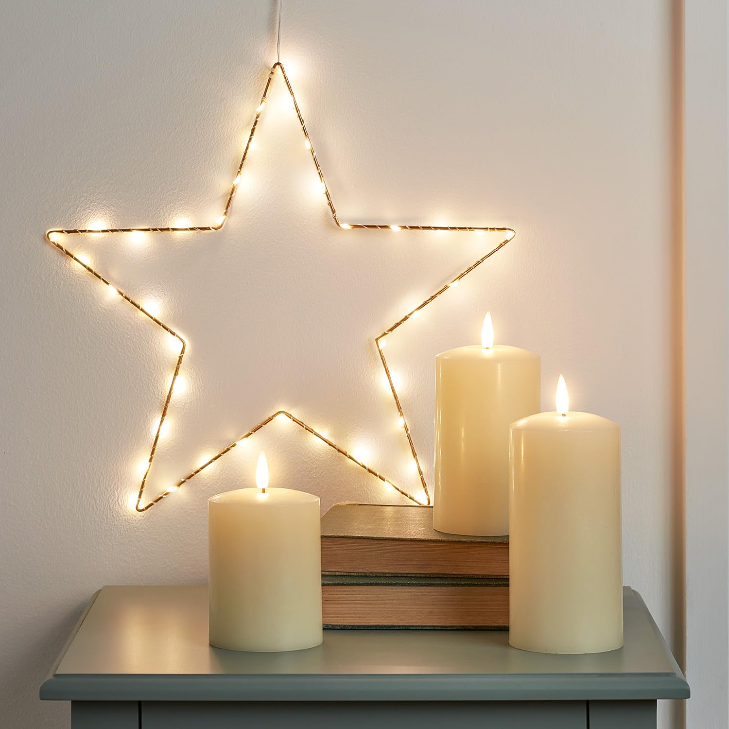 Lights4fun Set LED Osby Stern mit TruGlow® Kerzen Weihnachtsdeko Timer Weihnachtsbeleuchtung Fenster