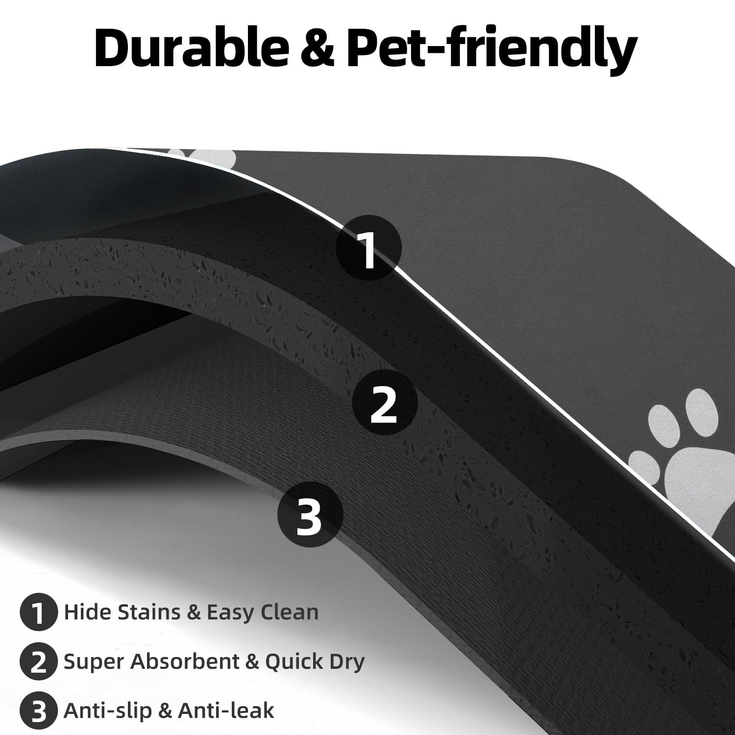 Dog Cat Food Mat Pet Bowl Absorbent No Stains Quick Dry-Innovative Pet Supplies Accessories-Water Dispenser for Messy Drinkers-Dark Grey With Paw Pattern 16"x24" 2