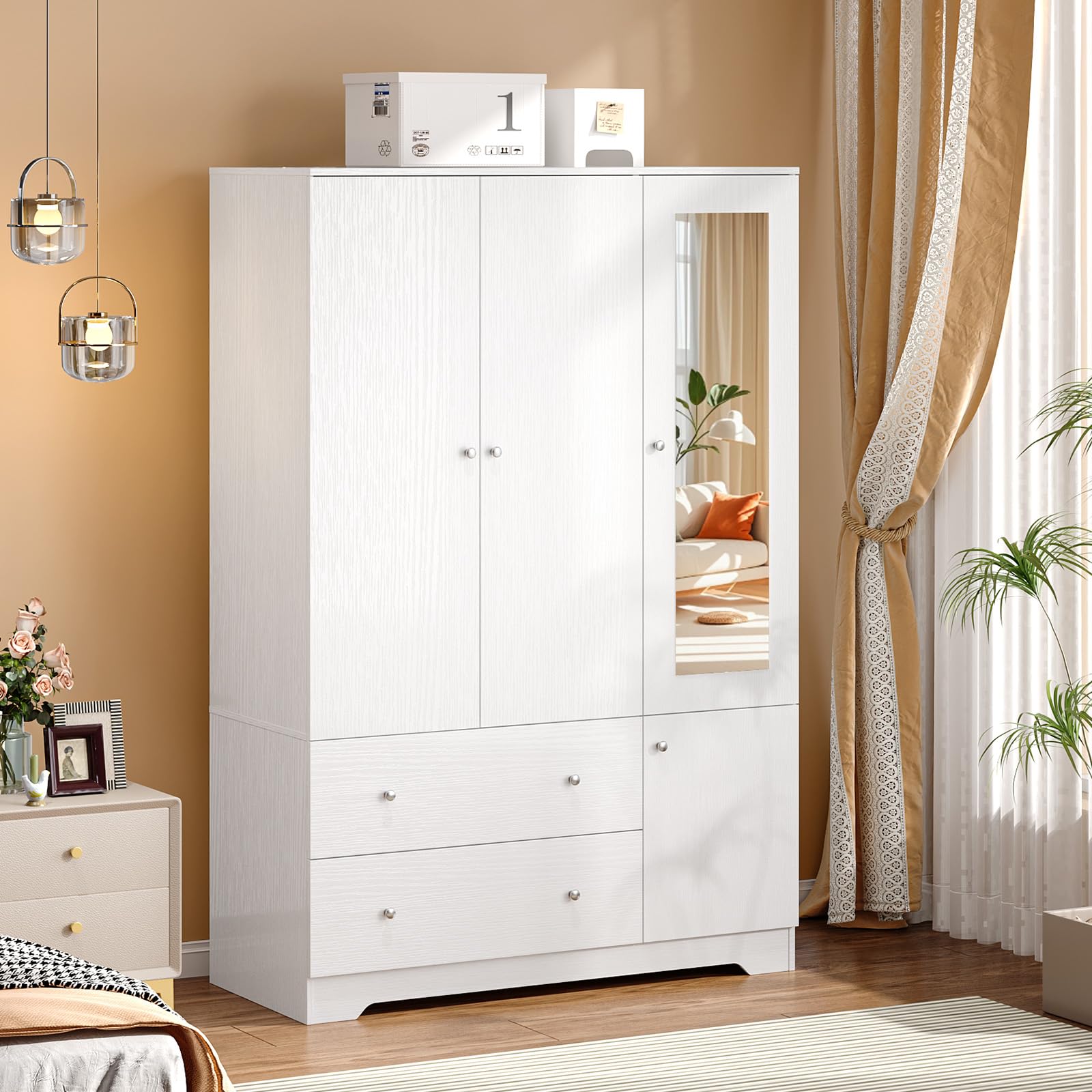 VINGLI Armoire Wardrobe Closet with Doors and Mirror