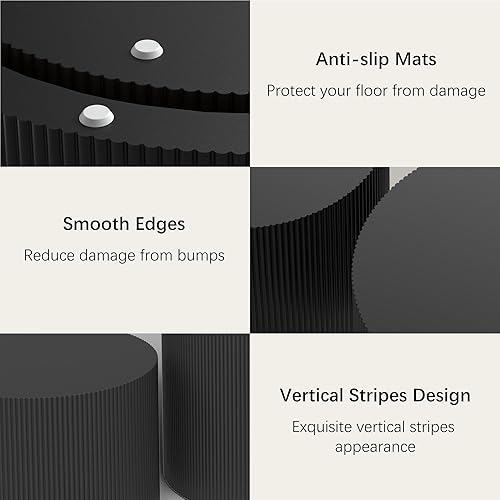 Miniatura 4 de Juego de 2 mesas auxiliares redondas negras, modernas mesas auxiliares de madera anidables para sala de estar, no requiere montaje, mesa auxiliar