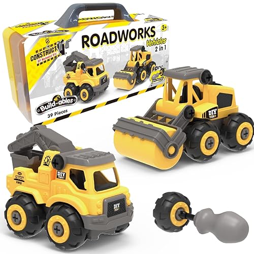 Buildables 2-in-1 Roadworks Vehicles - 39 Pieces Highway Maintenance Vehicles