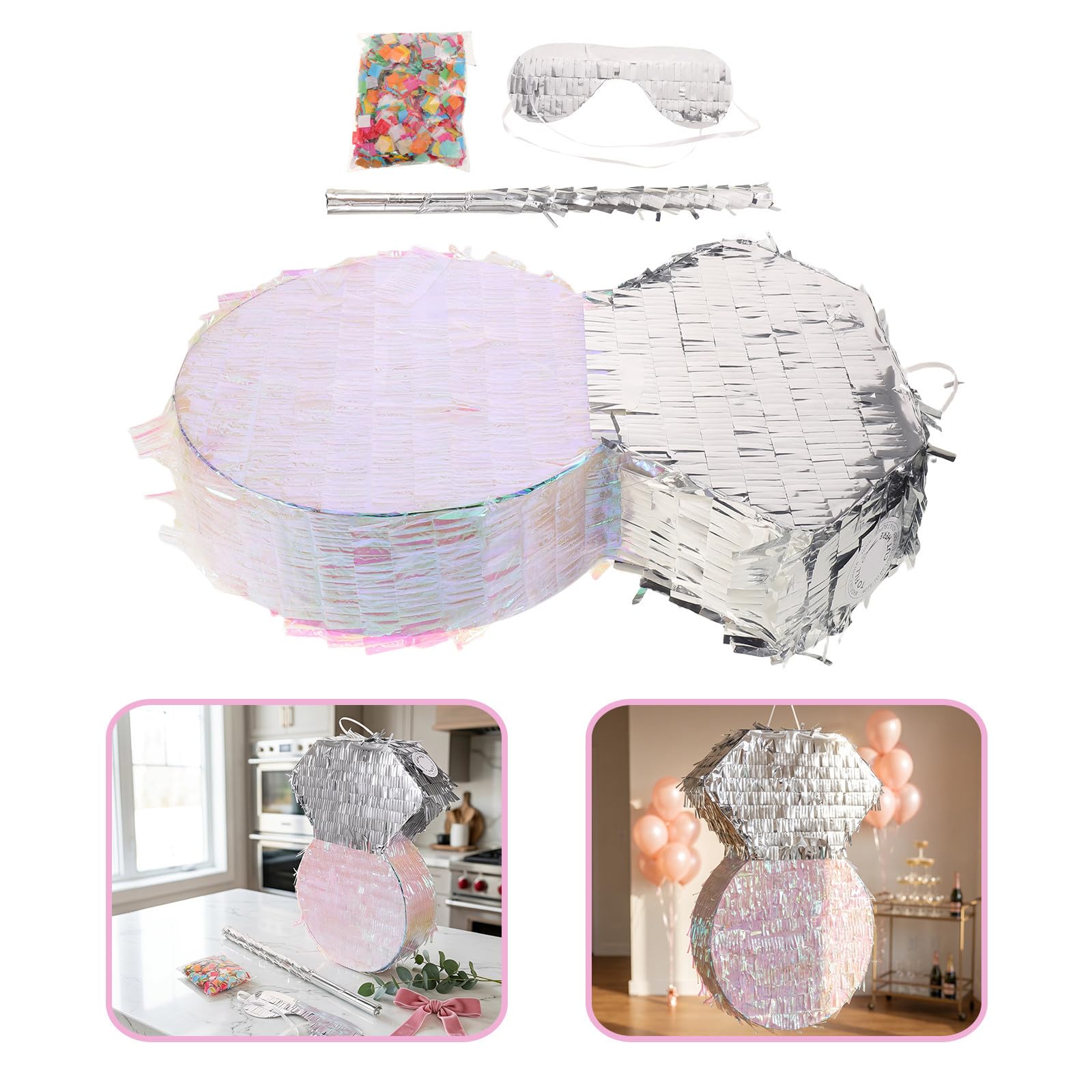 VILLCASE Piñata de Diamante Plateada de Papel para Fiestas Infantiles