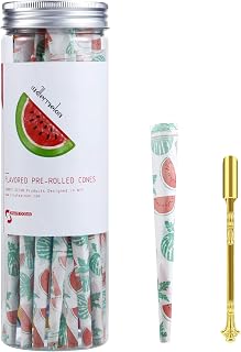 Ornate Ocean Pre-Rolled Cones 50 Pack | King Size Flavored Cones with Tips | Gold Metal Mini Shovel (Watermelon) Travel Kit