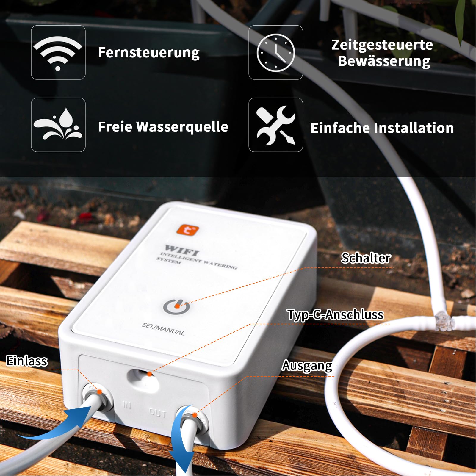 GuKKK WiFi automatyczny system nawadniania, zestaw do nawadniania kropelkowego sterowany za pomocą aplikacji, system nawadniania ogrodu, automatyczny/manualny, tryb Smart do roślin doniczkowych