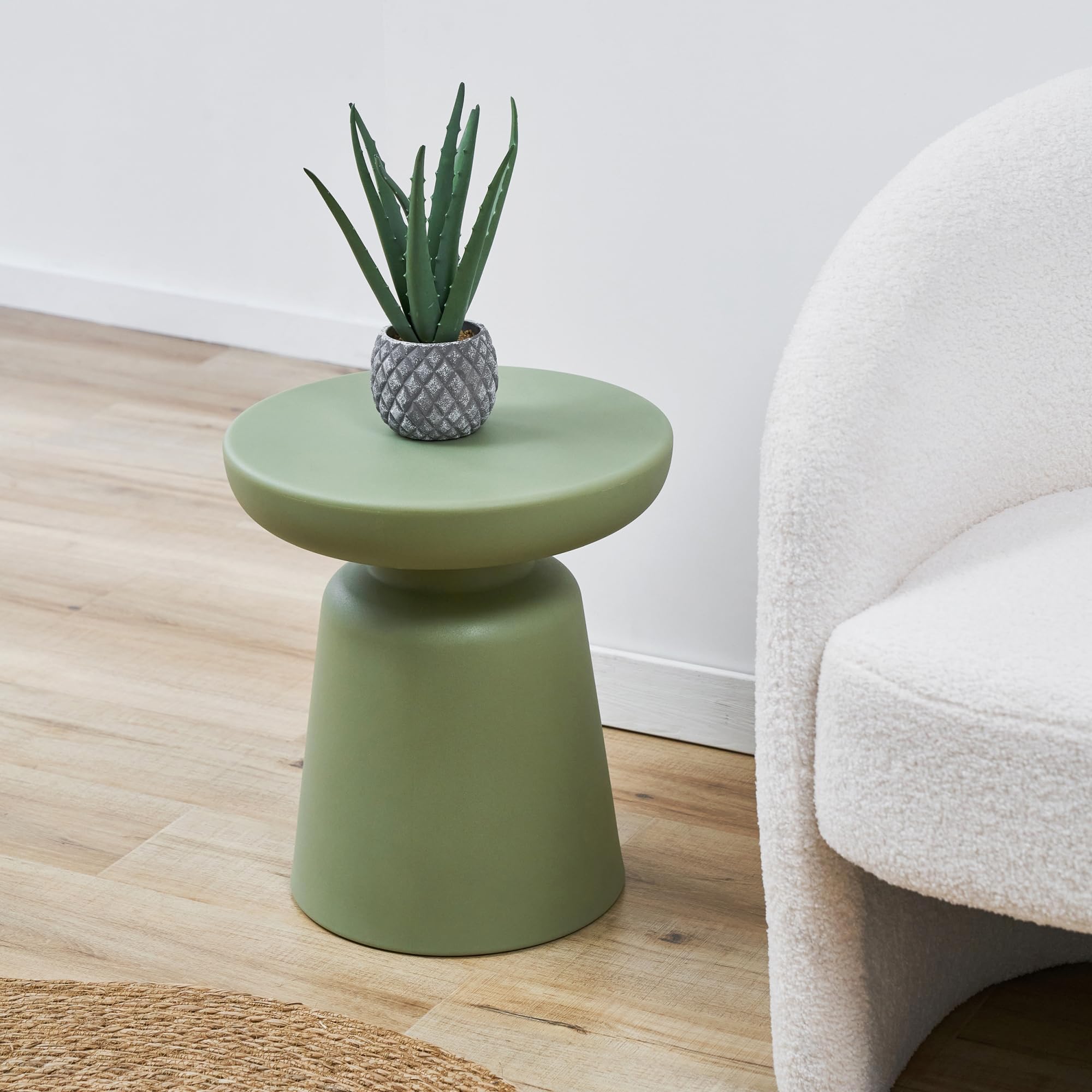 [en.casa] Mesa Auxiliar Posio para Salón Dormitorio Recibidor Mesa de Sofá de Diseño Único Mesilla de Noche Mesita de Café con Tablero Redondo 44 x Ø40 cm - Verde