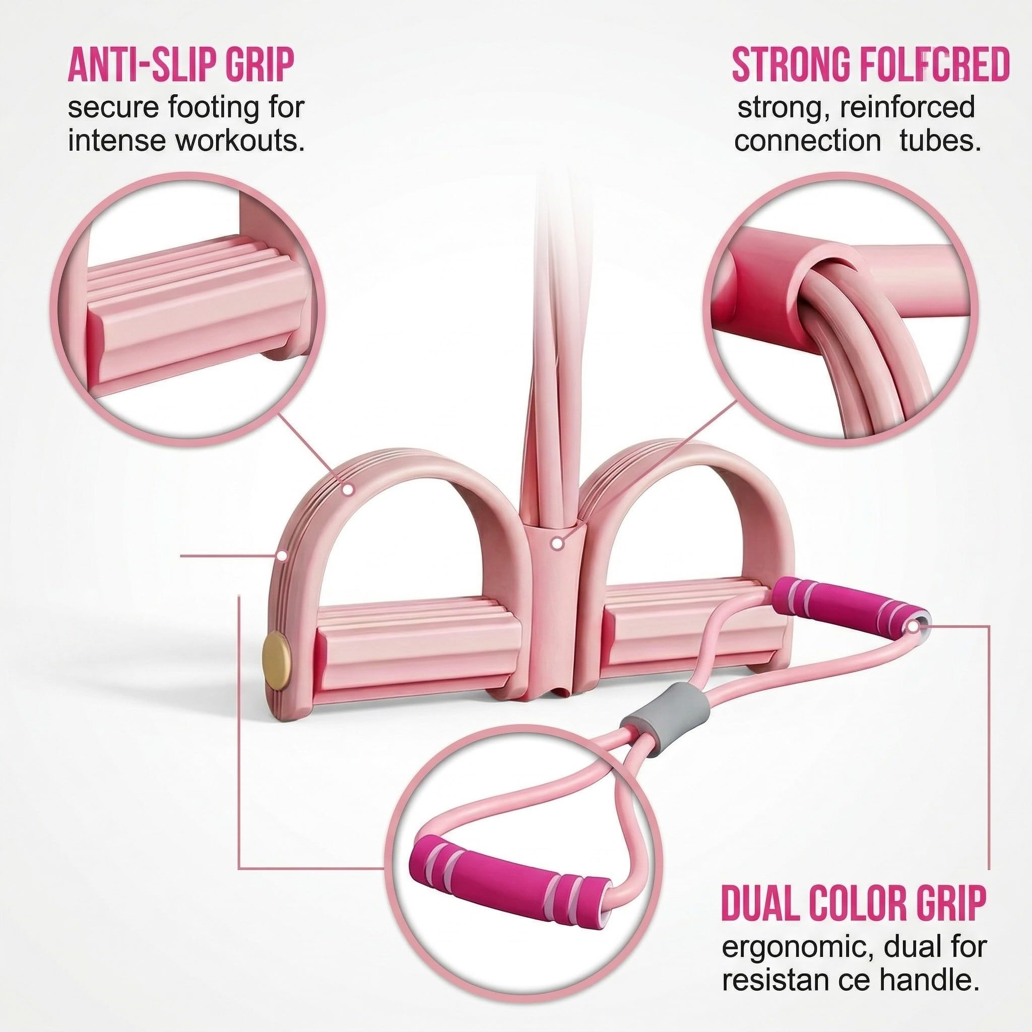 elastici fitness, Fitness Corda Eelastica per Pedali con Figura 8 Estrattori e Fasce Fitness, Corda Elastica in Gomma a 6 Tubi, Fasce per Esercizi Fitness Sicure Non Tossiche（Rosa）