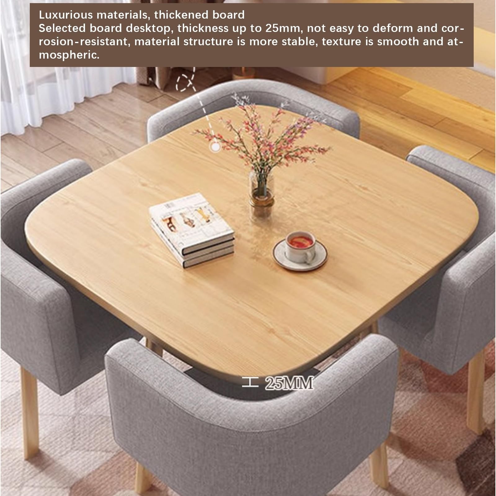 Modernes graues Esstisch-Set, runder und quadratischer Konferenztisch mit 4 Stühlen, platzsparendes Design, perfekt für kleine Konferenzräume und Wohnzimmer, ideal für Zuhause und Büro