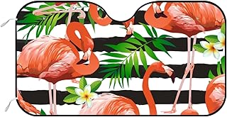Para-brisa de carro Capa de para-sol flores flamingo preto branco veículo para-sol escudo protetor de viseira bloqueia raios UV protetor de assento para caminhões Vans 129,5 x 70,5 cm