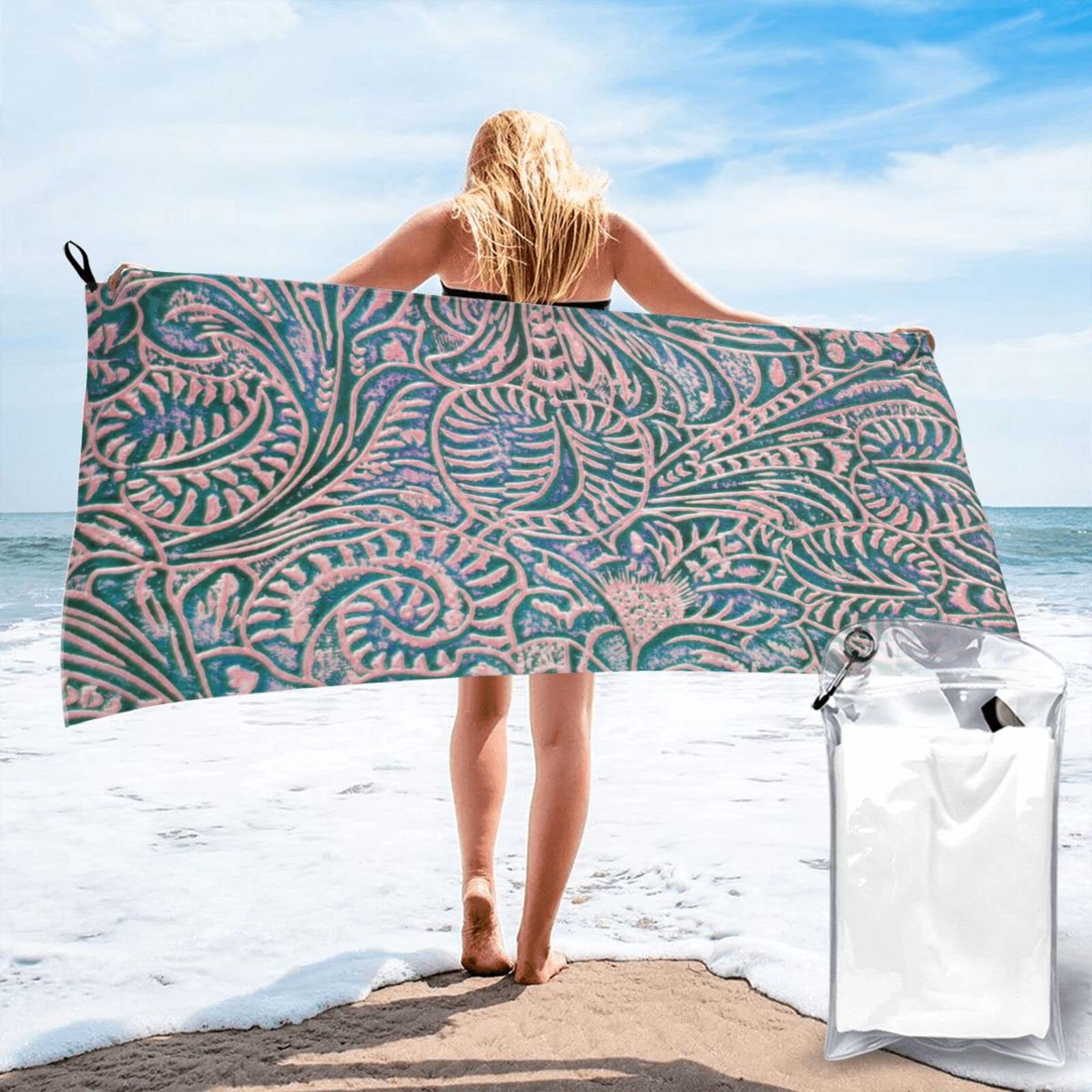 Lawenp Brown Western Rustic Microfiber Beach Towel Adults Large Quick Drying Bath Towel Travel Towels with Pouch 31.5"x63"