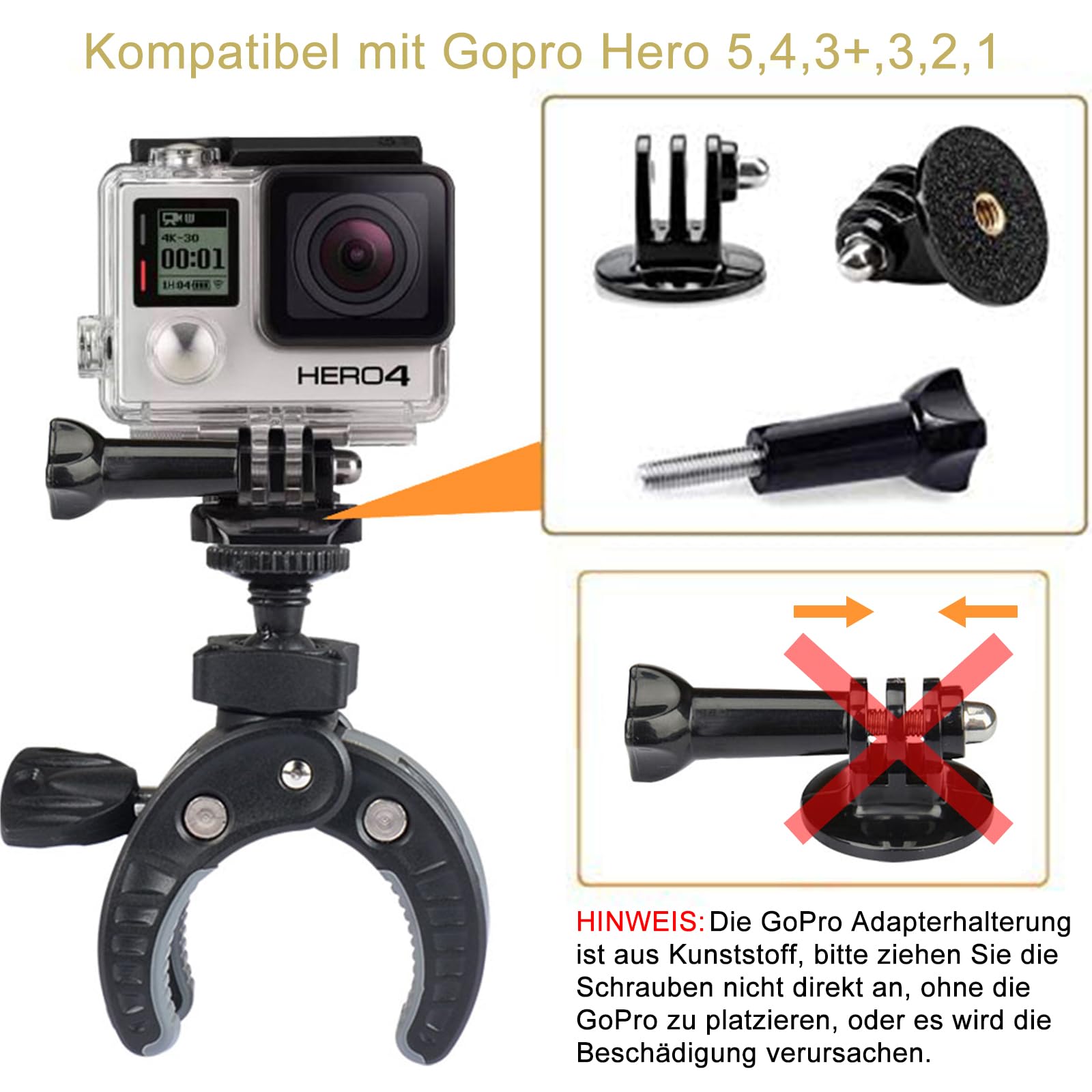 UTEBIT Uchwyt na aparat fotograficzny ze śrubami 1/4", obrót o 360 stopni, adapter rowerowy, kompatybilny z lustrzankami akcji