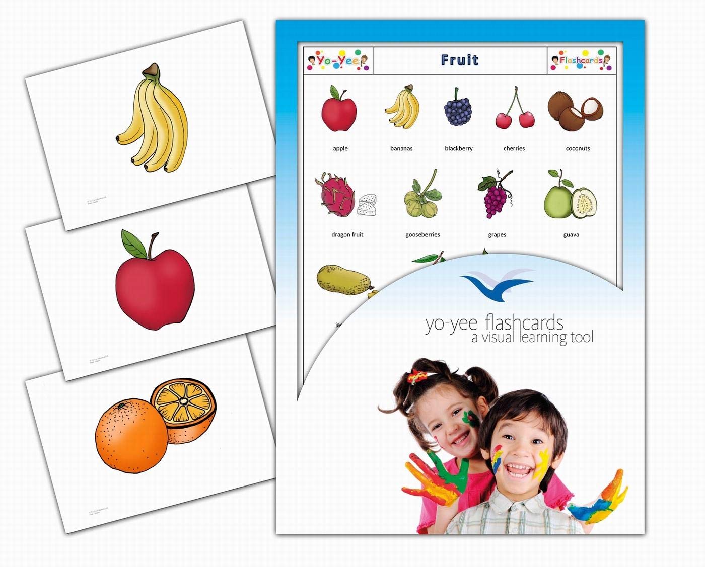 Yo-Yee Flashcards - Fruit Picture Cards - Vocabulary Picture Cards for Learning English for Toddlers, Kids, Children and Adults