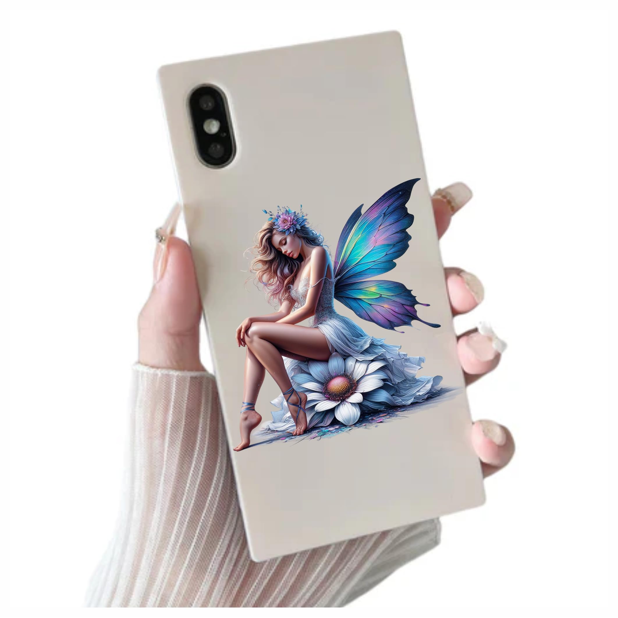 x4 Fairy Flower Vinyl Stickers Cover Marks Non Transparent Waterproof Floral Art Decals 1@ 20cm Tall Ideal for Toilets or car. 3@ 7cm Tall Ideal for Phone case Cups & Wine Glass (Fairy Violet) - Image 3