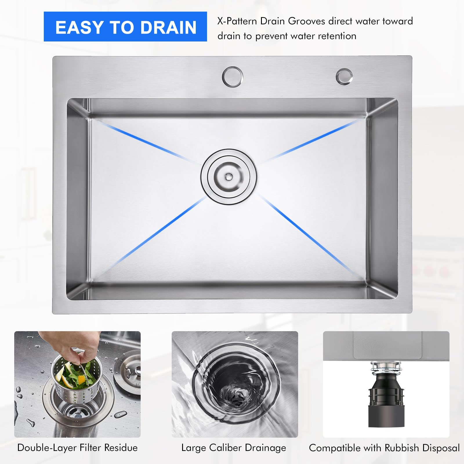Snapklik.com : 27 Inch Drop In Kitchen Sink - MENATT 18 Gauge Stainless ...