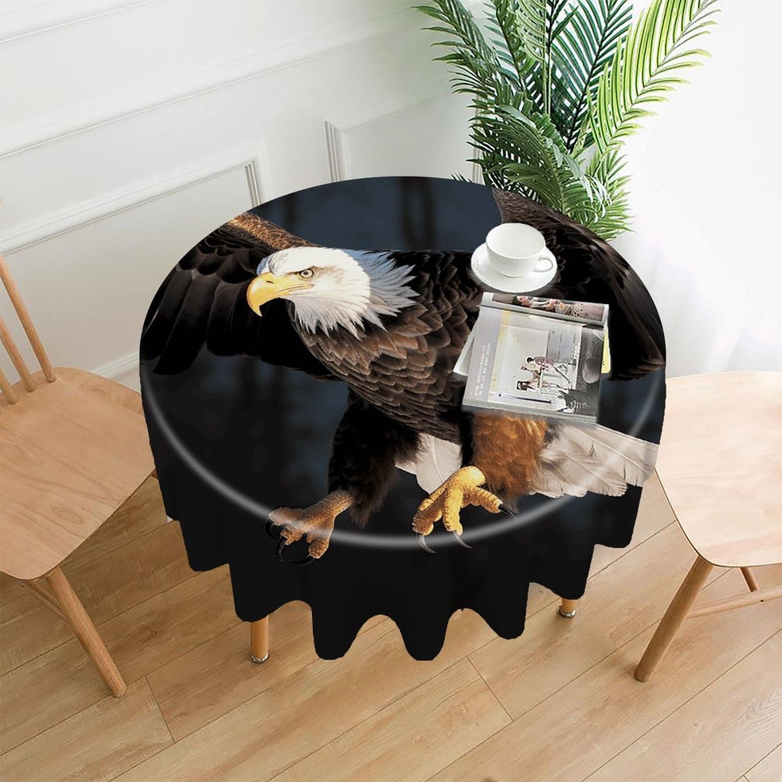 VstaDank 3D Bald Eagle Table Cloth Fashions Washable Round Tablecloth Decorative Table Cover Comfortable Straight Edge Tablecover for Dining Kitchen Party Outdoor 60 Inch