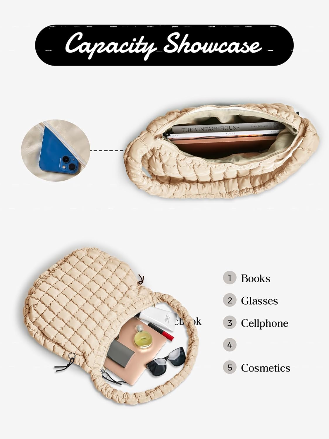 Puffer Quilted Tote Bag for Women Nylon Crossbody Bags Puffy Purse Hobo Large Shoulder Bag Trendy - Image 6