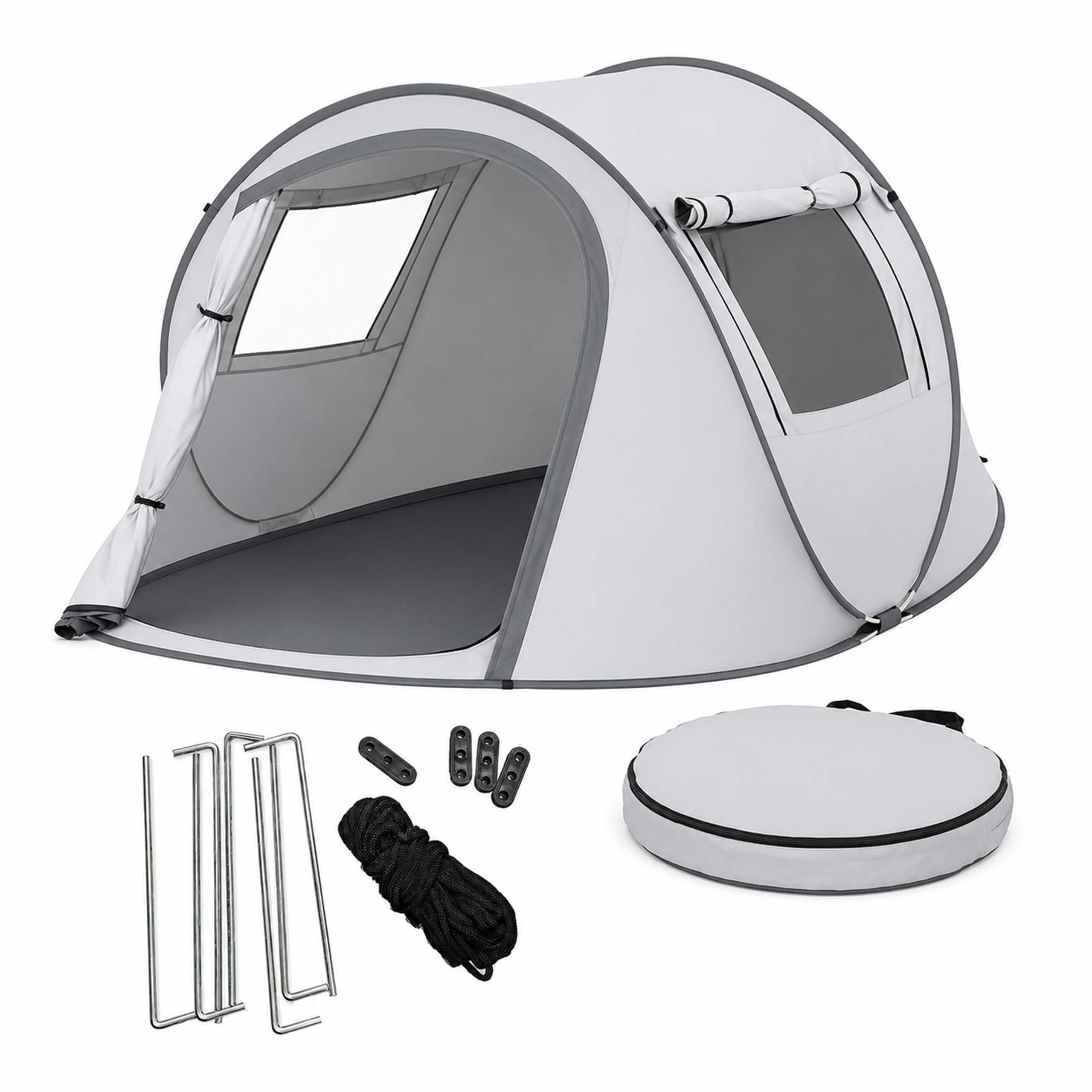 Relaxdays Tente Pop-up, 2-3 Personnes, Protection UV, moustiquaire, Grise | H x L x P : 105 x 245 x 150 cm