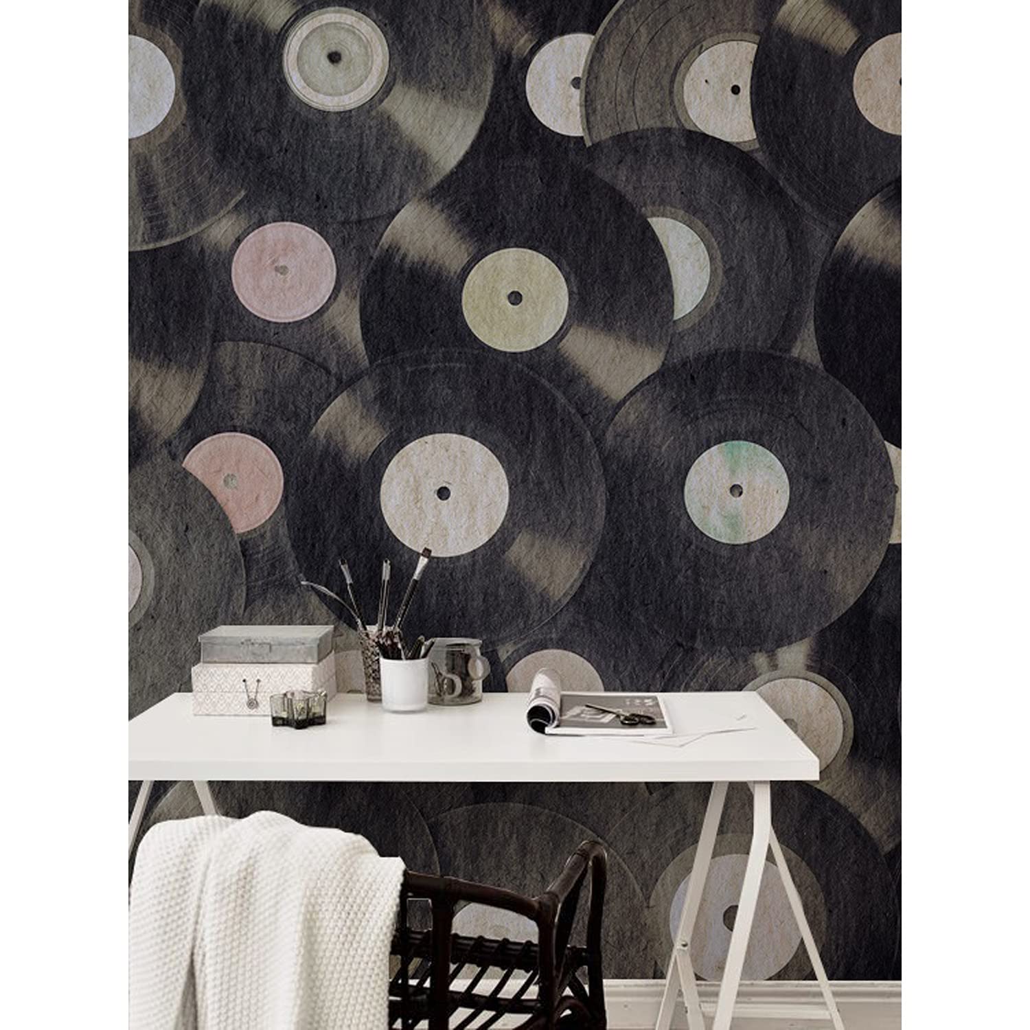 Papier peint panoramique vinyles musicaux rétro vintage 208x146cm