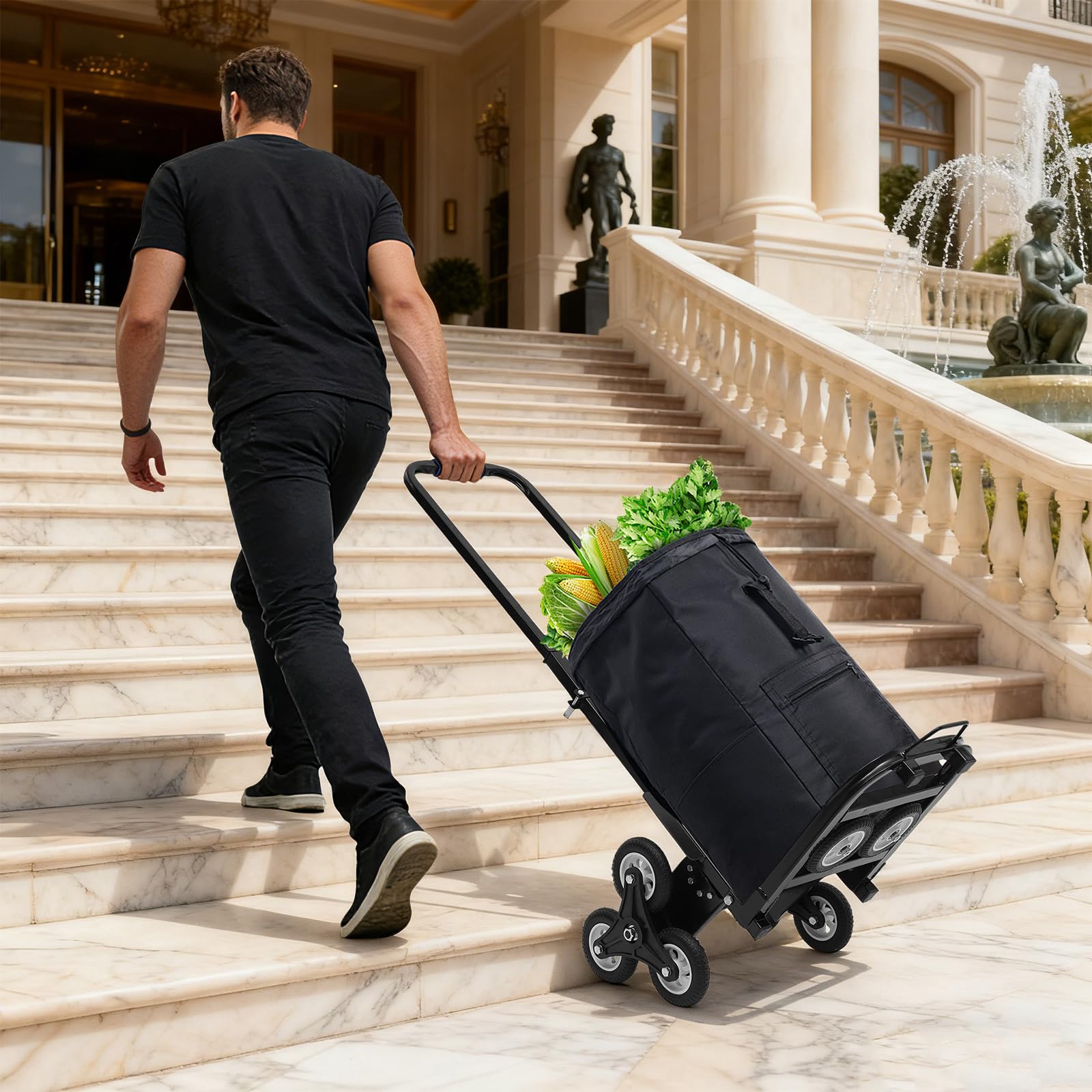 Treppenwagen Klappbar Treppensackkarre Transportrahmen Treppenlift 8 Räder 150kg Tragkraft Aluminium Transportwagen Sackkarre Treppenkarre mit Spongegriff höhenverstellbar für Umzug