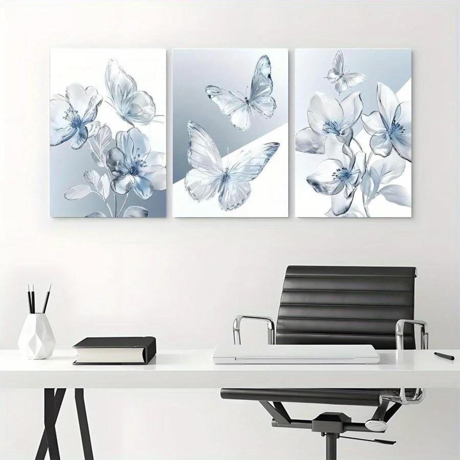 Yocheng 3pcs With -Blue Butterflies Floral Wall Art Theme Canvas Wall Art Painting 21x30cmx3 No Frame