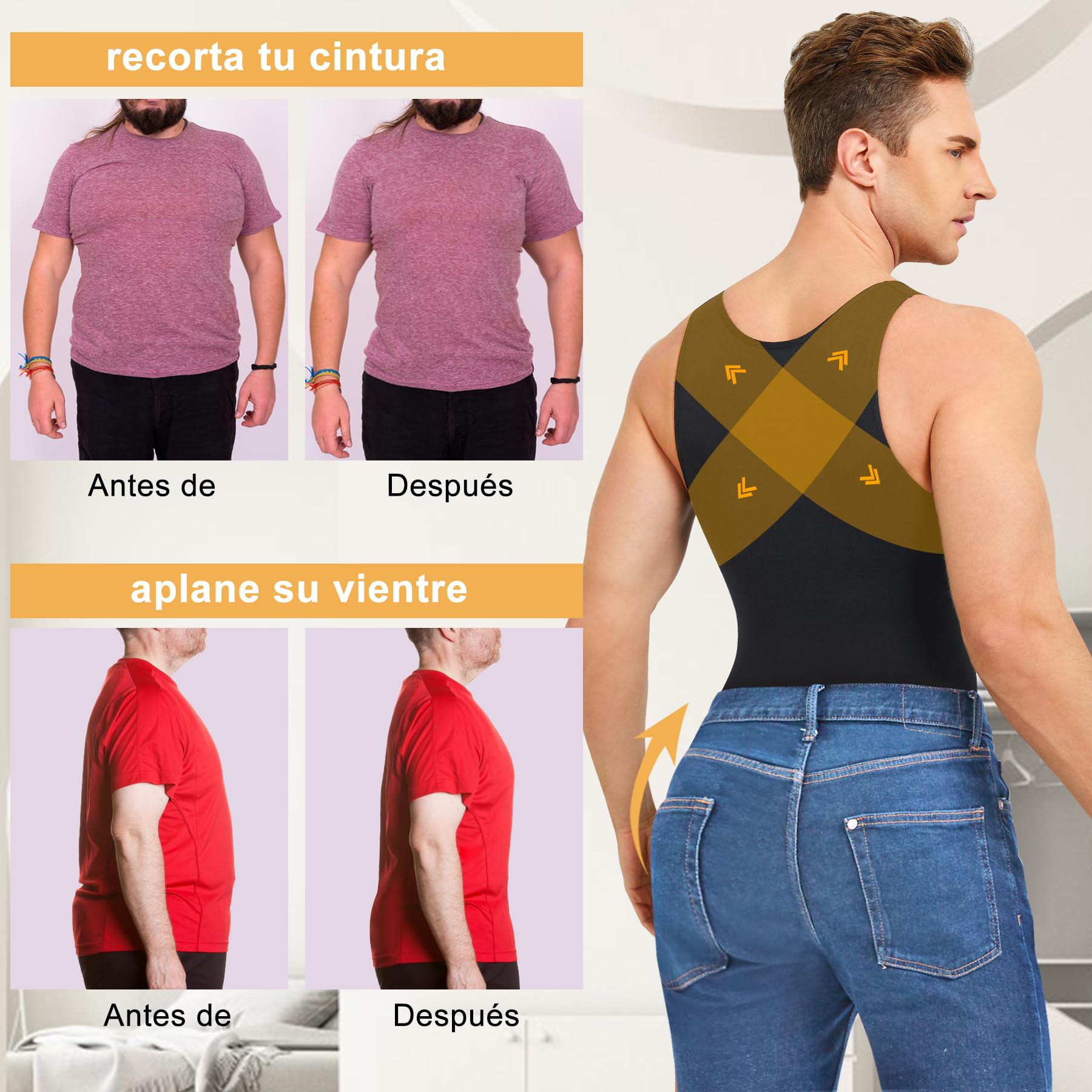 Bafully Camiseta De Compresión para Hombre Faja Reductor Hombre Adelgazante Camisetas Reductora Abdomen Sin Mangas Body Shaper Modelador Completo