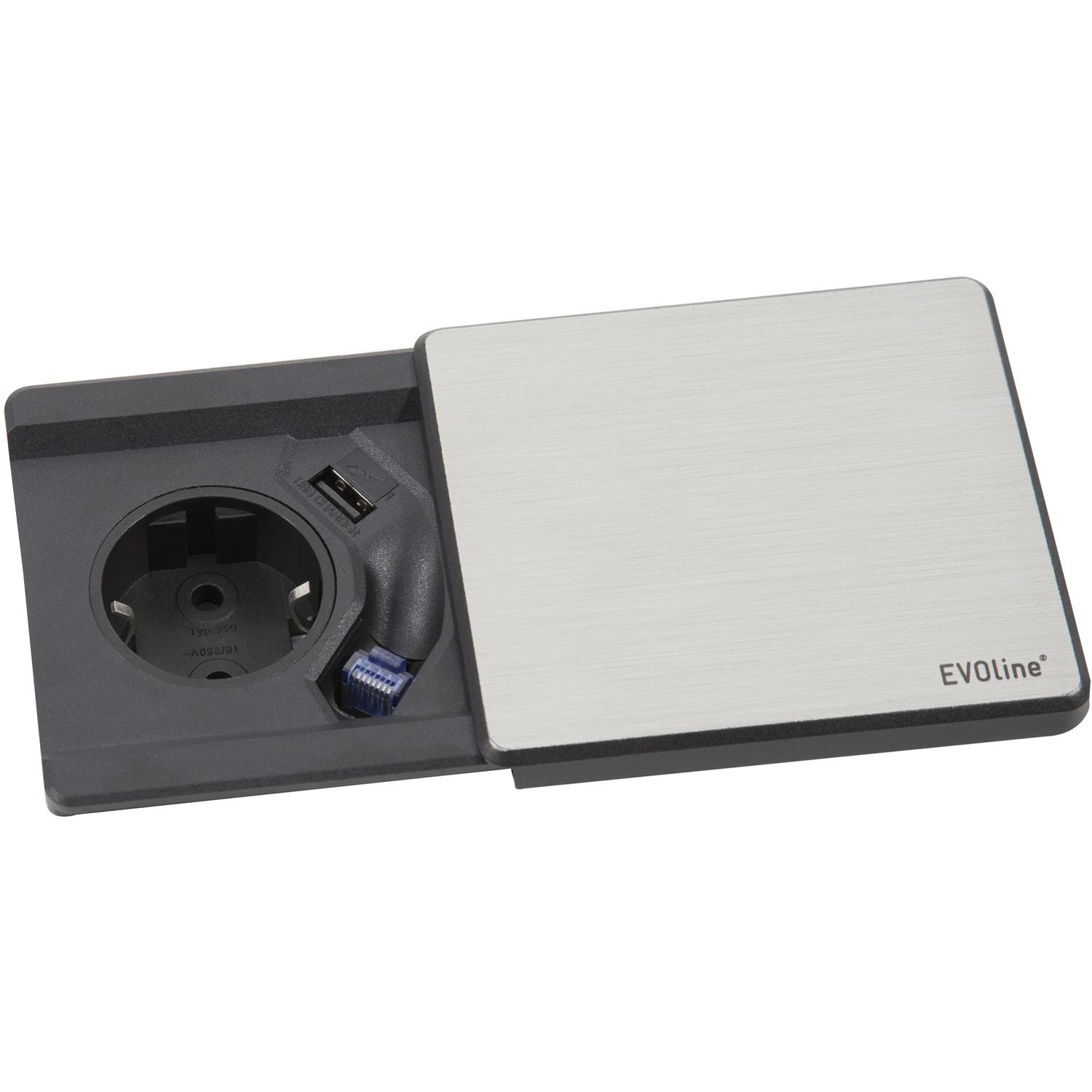 EVOline Square 80 Schuko boîtier haut de gamme en acier inoxydable QI RJ45