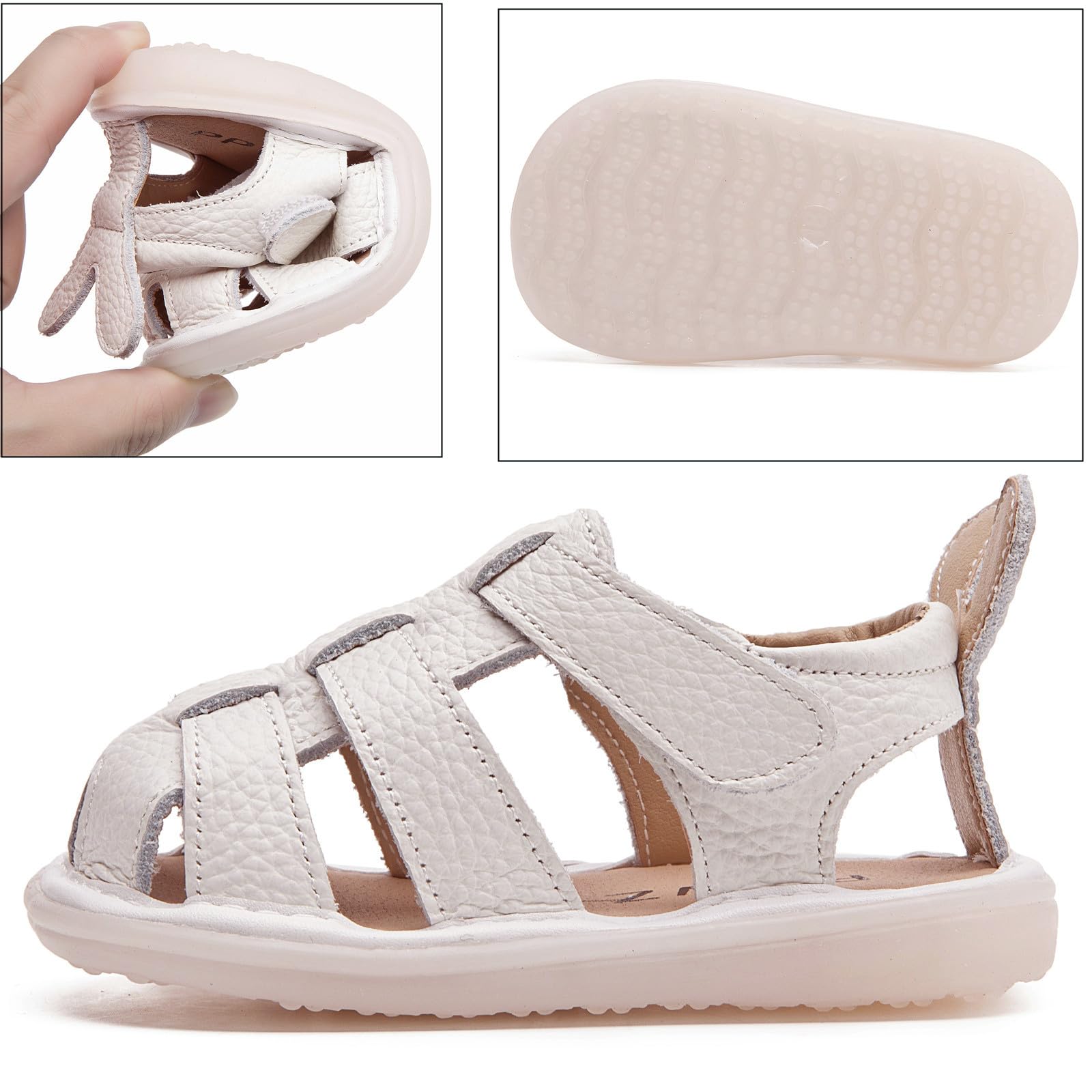 DADAWEN Baby Boys Girls Closed Toe Summer Sandals Lightweight Non-Slip Soft Sole Leather Athletic Sandals Outdoor Toddler First Walking Shoes White US Size 6.5 Toddler