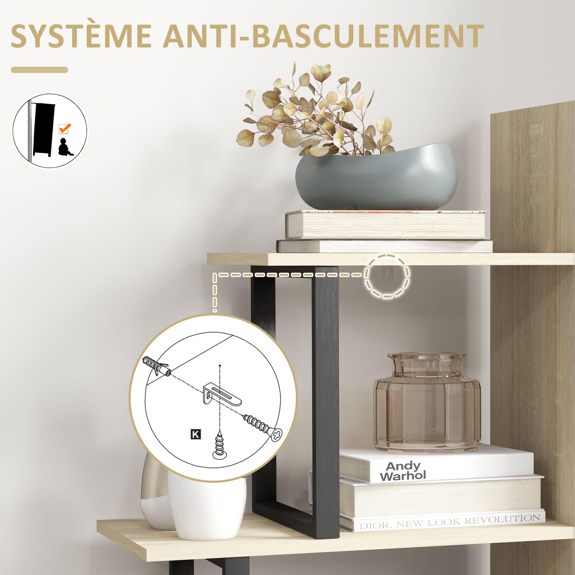 HOMCOM Étagère bibliothèque séparateur de pièce Style Industriel en escalier 5 étagères 102 x 30 x 160 cm, chêne