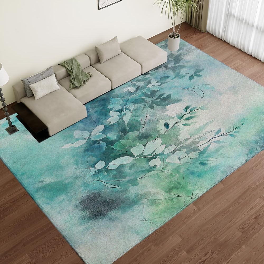 Tapis de sol antidérapant lavable en microfibre douce couleur cyan