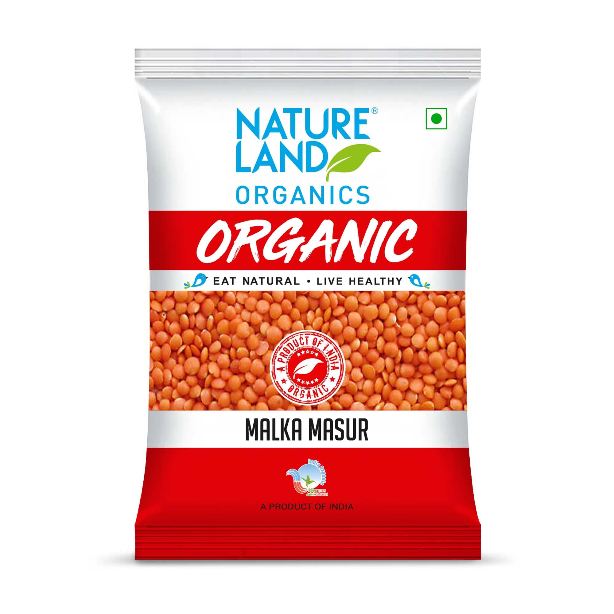 Natureland Organics Malka Masoor Dal/Red Masoor Dal 1 Kg - Organic Dals and Pulses - Organic Food