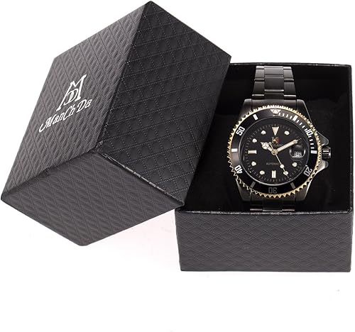 Miniatura 7 de ManChDa Reloj de pulsera de acero inoxidable con números romanos mecánicos automáticos para hombre, esfera negra, caja de regalo, regalo de San
