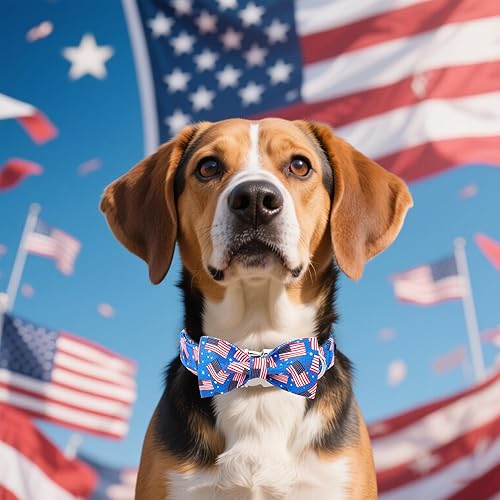 Miniatura 3 de MACA Bates - Collar de perro con bandera estadounidense con lazo, collar patriótico de algodón suave para perro del 4 de julio, collar ajustable con