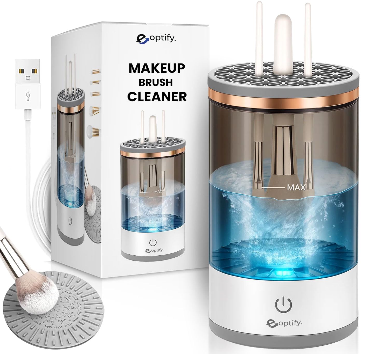 Large Premium Electric Makeup Brush Cleaner and Dryer, Automatic Brush Cleaning Machine, Rechargeable Spinning Makeup Brush Cleaner for Beauty Blender, Cosmetics Brush Cleaner All Size Makeup Brush
