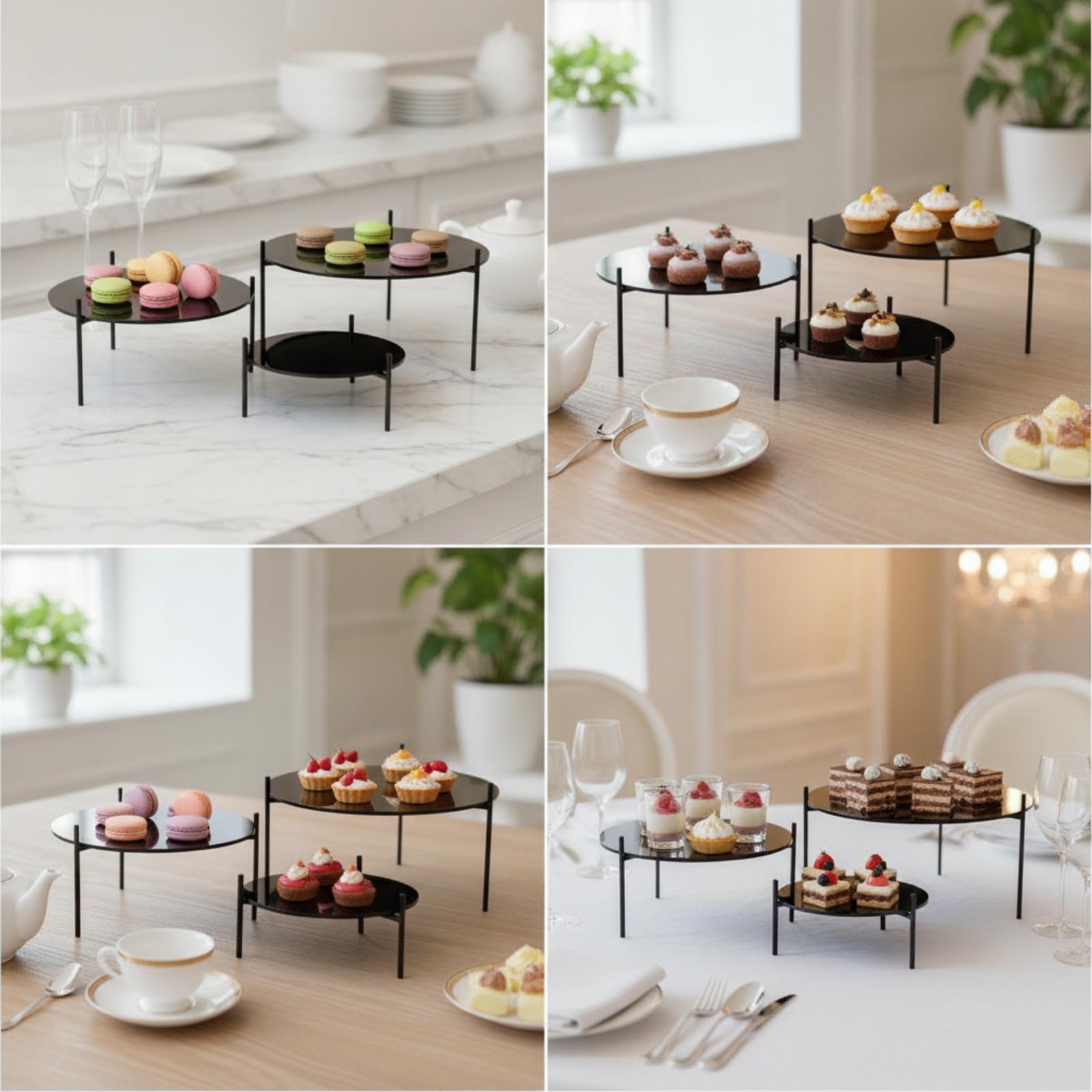 3 Pezzi Alzatina Nera con Vassoio Acrilico Decorativo Pasticcini con Vassoio in Acrilico Elegante per Buffet, Feste Del Tè