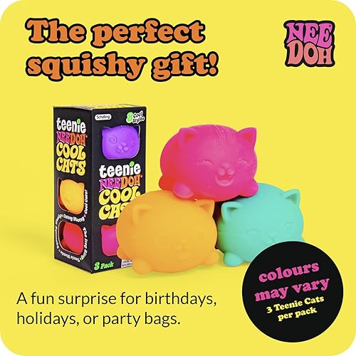 Miniatura 4 de Schylling NeeDoh Teenie Cool Cat - Juguete sensorial para apretar, contiene 3 mini globos Groovy, 1.5 pulgadas de ancho, el color puede variar