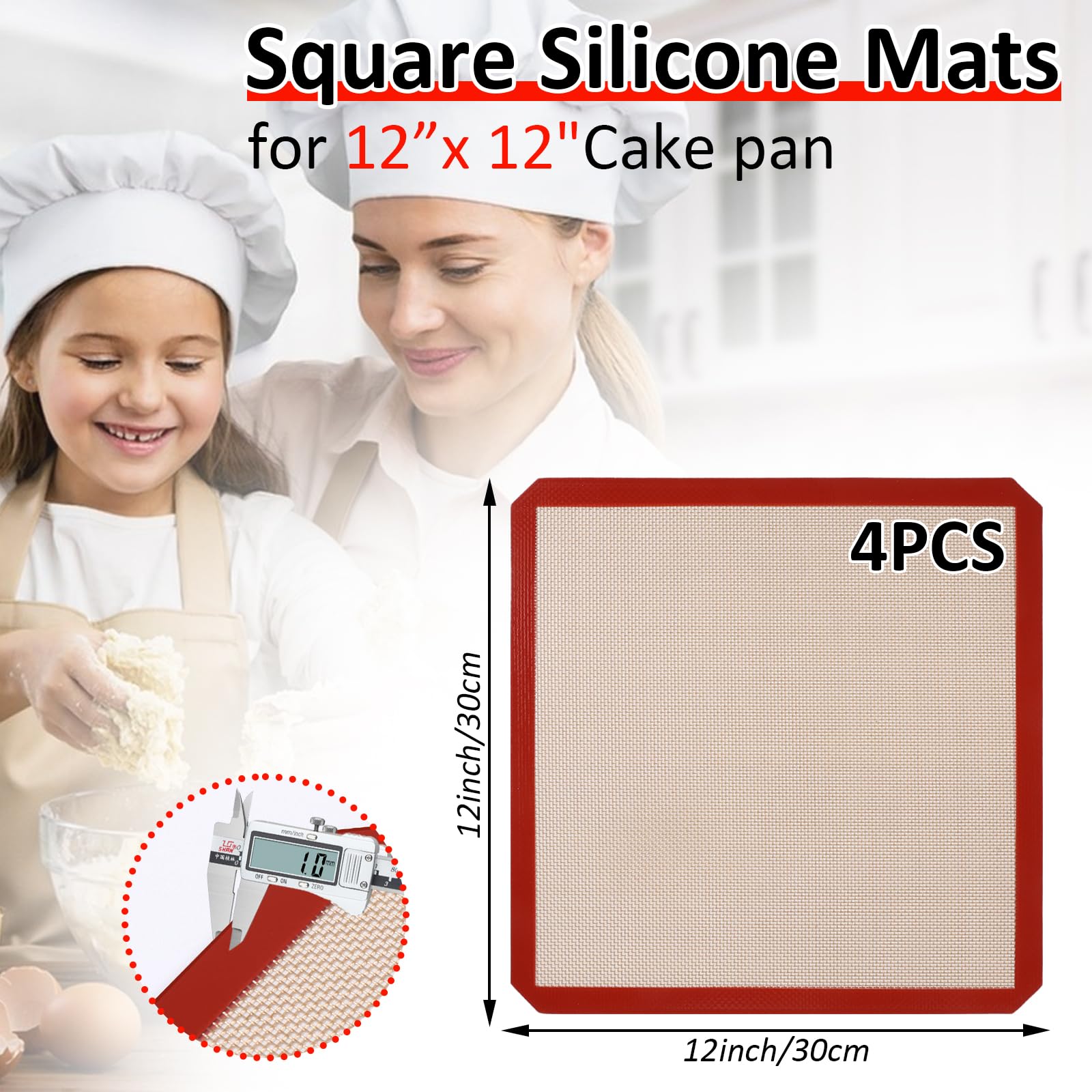 Wiederverwendbare quadratische Silikon-Backmatte für 30,5 cm Kuchenform, 30,5 x 30,5 cm, Käsekuchenpfanne/Toaster/XL-Luftfritteuse, 30,5 cm, quadratische Silikonmatte in Lebensmittelqualität, für