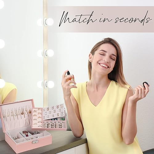Miniatura 7 de Joyero para mujeres y niñas contenedor organizador de joyas de 2 capas con cerradura estuche de almacenamiento de piel sintética con bandeja