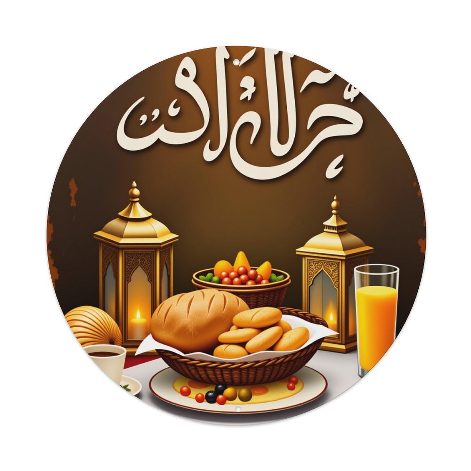 Ramadan Iftar Table Setting With Lanterns And Food Metal Tin Sign Vintage Garden Bedroom Cafe Bar Man Cave Home Wall Decor Metal Poster 8x8 inches