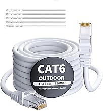 Mygatti 10 m CAT6 Outdoor Ethernet Cable, White, Internet Network Cable, Gigabit, Robust, Waterproof, Direct Lay, for POE Camera, Connection Cable, Long Cat 6/5e/5 RJ45 LAN + 25 Cable Ties