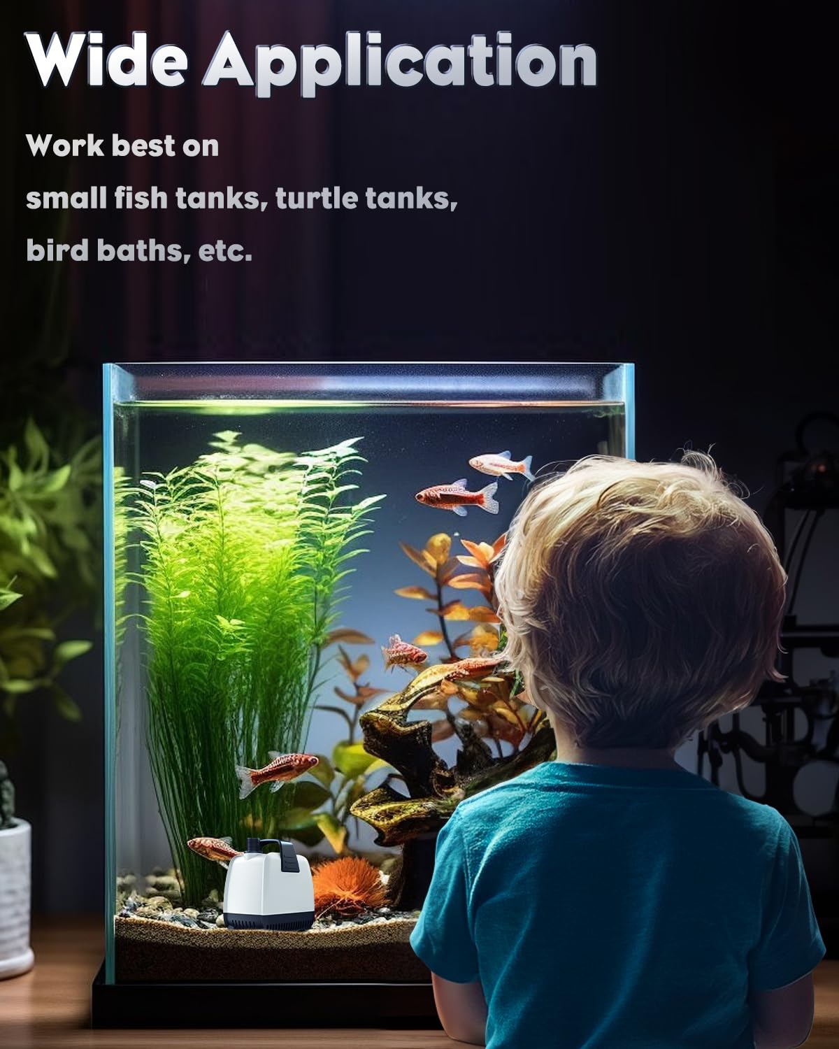 Pawfly 80 GPH 4 W Mini Submersible Water Pump Small Fountain Pump with 2.6 ft. Lift Height Ultra Quiet Aquarium Pump with 2 Nozzles & 5.5 ft. Power Cord Submersible Pump for Fish Tanks Garden Statuary